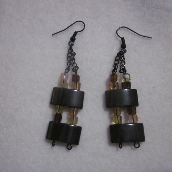 Hematite and Multi Brown Dangle Earrings. - Picture 1 of 5